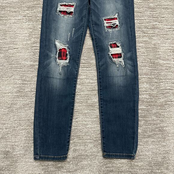 Judy Blue Jeans Womens 7/28 Skinny Fit Buffalo Plaid Patch Distressed Stretch - Picture 3 of 13